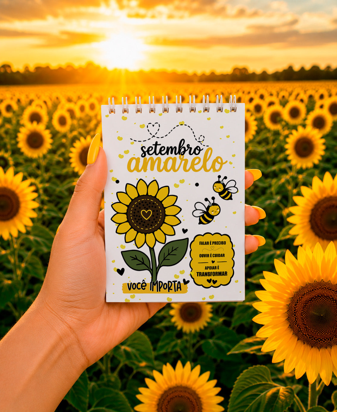Yellow September Planner Cover Sublimation PNG Bundle, Cute Bee Sunflower Mental Health Journal Cover PNG