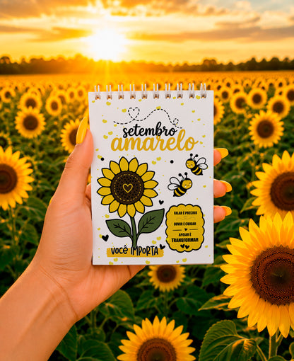 Yellow September Planner Cover Sublimation PNG Bundle, Cute Bee Sunflower Mental Health Journal Cover PNG