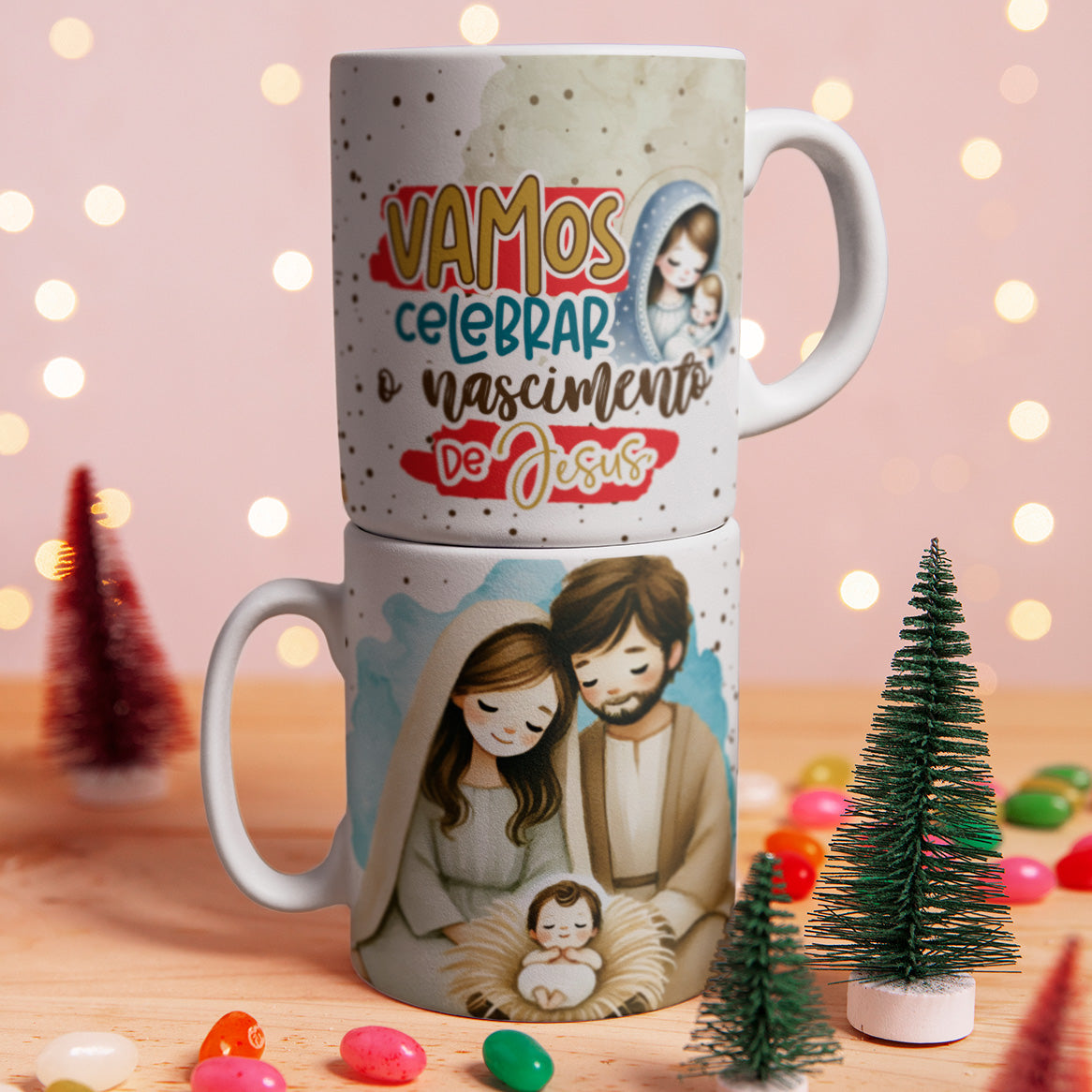 Christian Christmas Mug Sublimation Bundle | Nativity Scene Mug Wrap PNG | Jesus Is Born Holiday Coffee Cup Design
