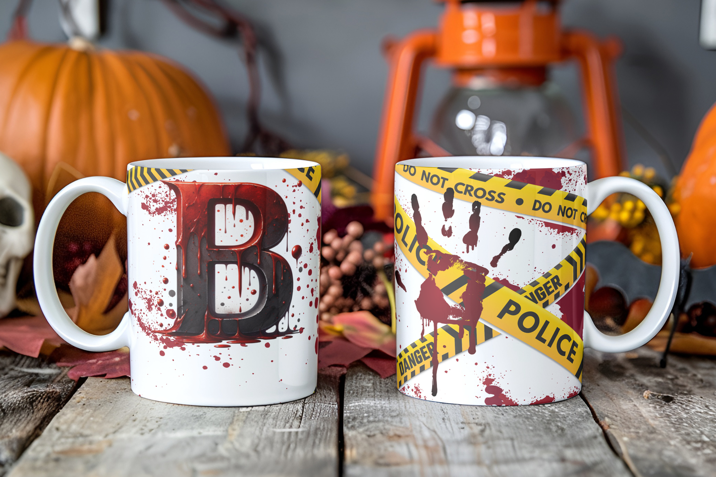 Bloody Alphabet Mug Wrap PNG Bundle | Halloween Crime Scene Monogram Mug Sublimation Designs A-Z