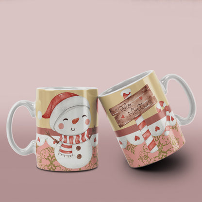 Watercolor Christmas Mug Sublimation PNG Bundle | Cute Pink Santa Mrs Claus Snowman Mug Wrap