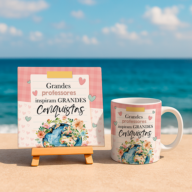 Teacher Appreciation Sublimation PNG Bundle | Portuguese Teacher Mug Wrap and Ceramic Tile Design