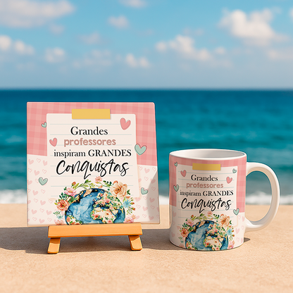 Teacher Appreciation Sublimation PNG Bundle | Portuguese Teacher Mug Wrap and Ceramic Tile Design