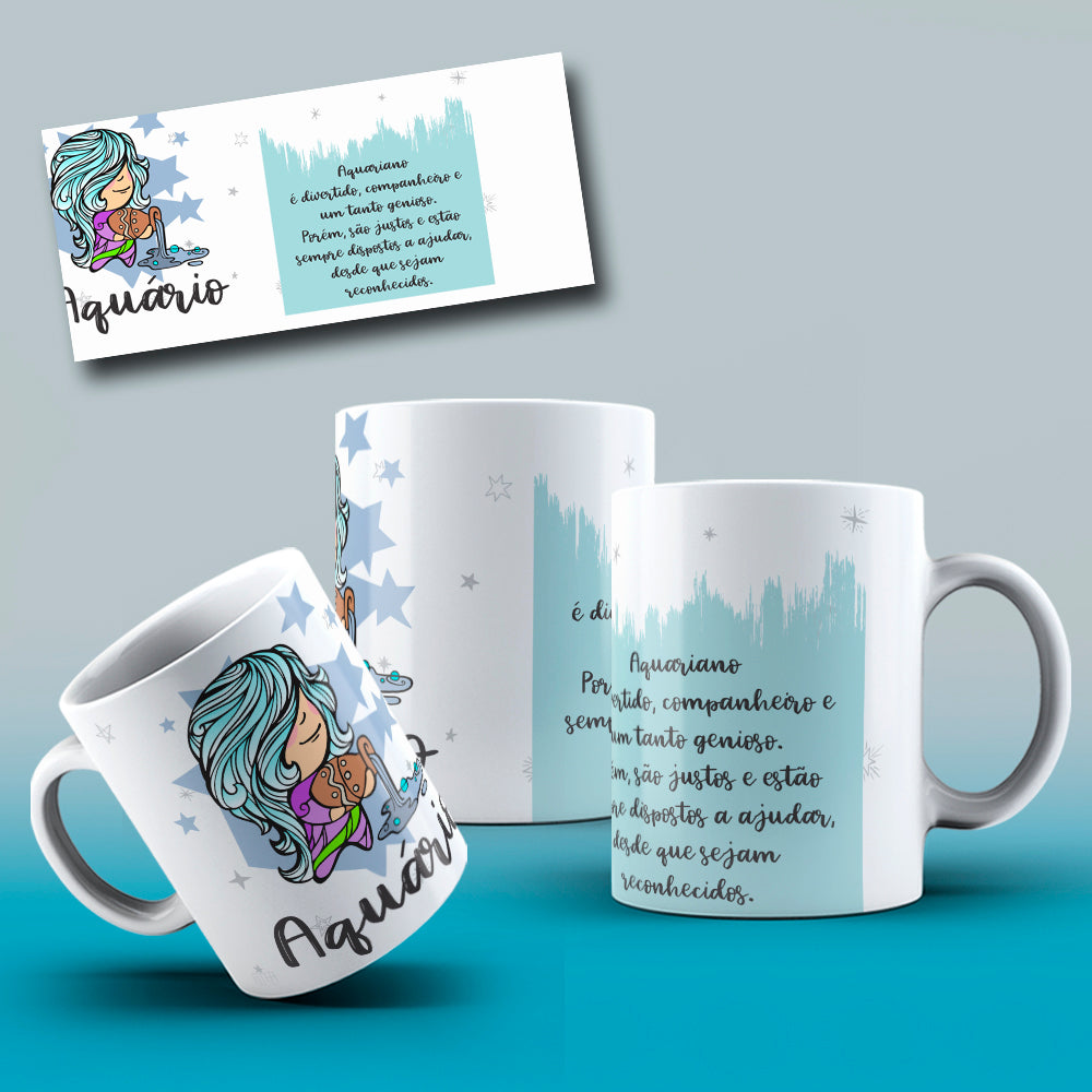 Cute Zodiac Mug Sublimation PNG Bundle | Astrology Signs Coffee Cup Wrap