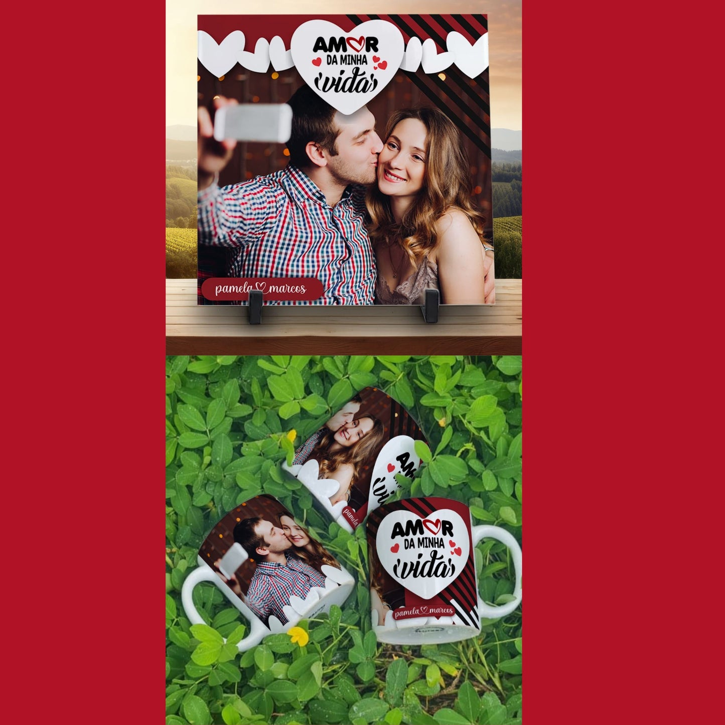 Valentine’s Day Personalized Mug & Tile Sublimation | Editable Photo & Name Design