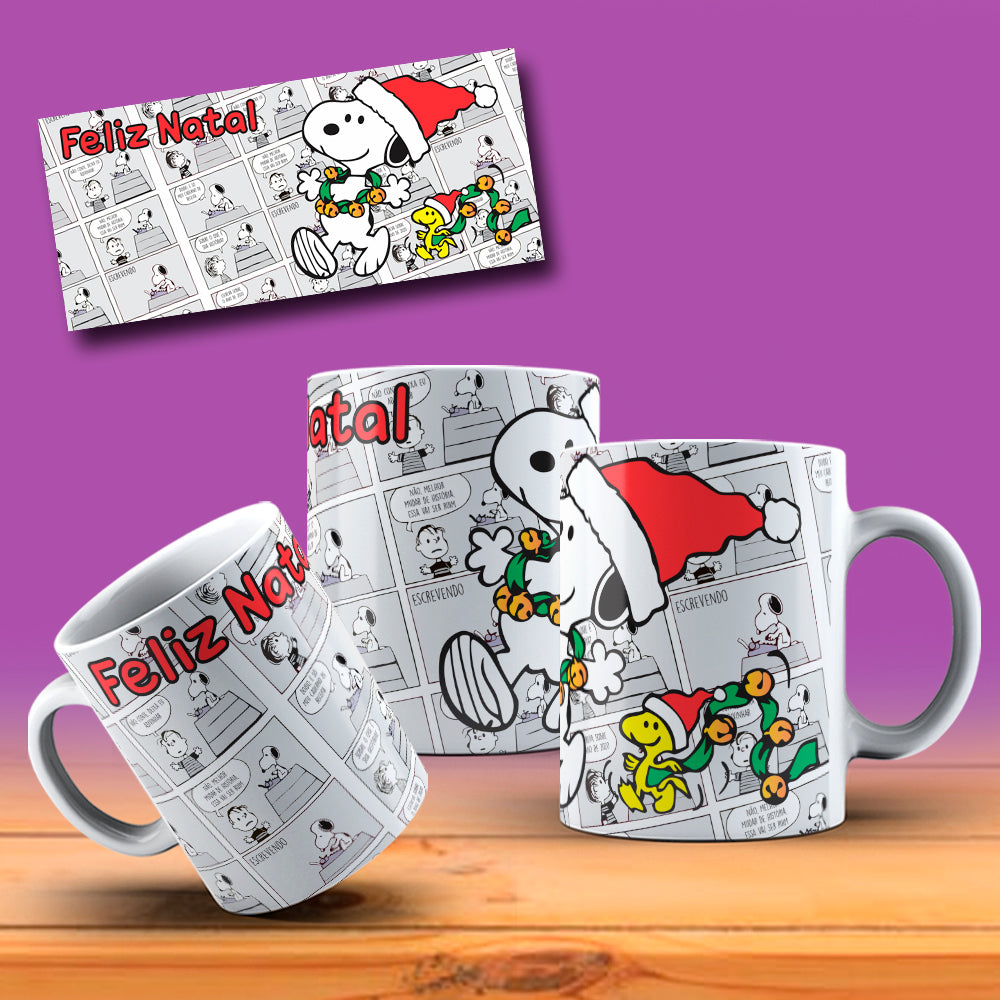 Cute Christmas Dog Comic Mug Sublimation Wrap PNG Bundle | Holiday Beagle & Friends Comic Strip Mug Template