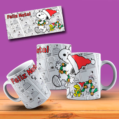 Cute Christmas Dog Comic Mug Sublimation Wrap PNG Bundle | Holiday Beagle & Friends Comic Strip Mug Template