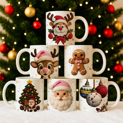 Knitted Christmas Mug Sublimation PNG Bundle | Cozy Holiday Mug Wrap Designs