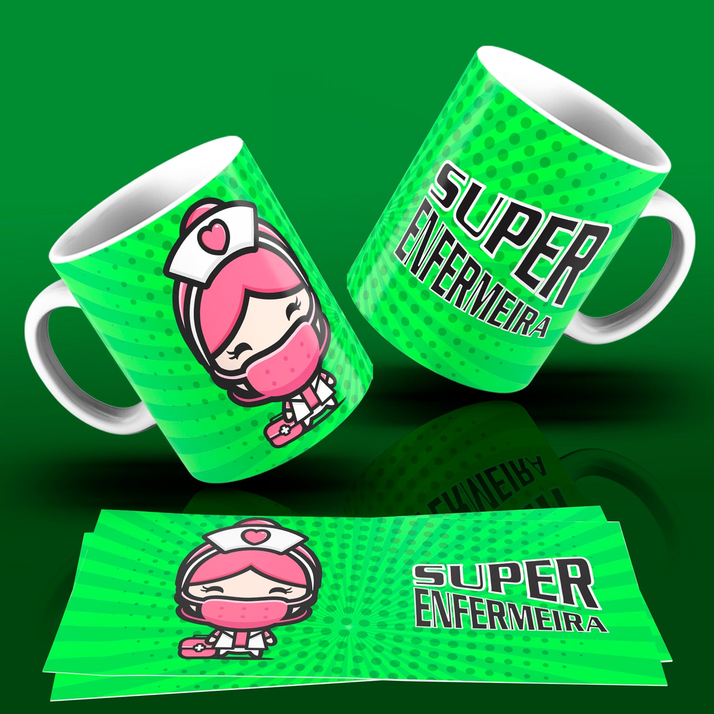 Cute Super Professions Mug Sublimation PNG Bundle | Chibi Superhero Career Coffee Cup Wrap
