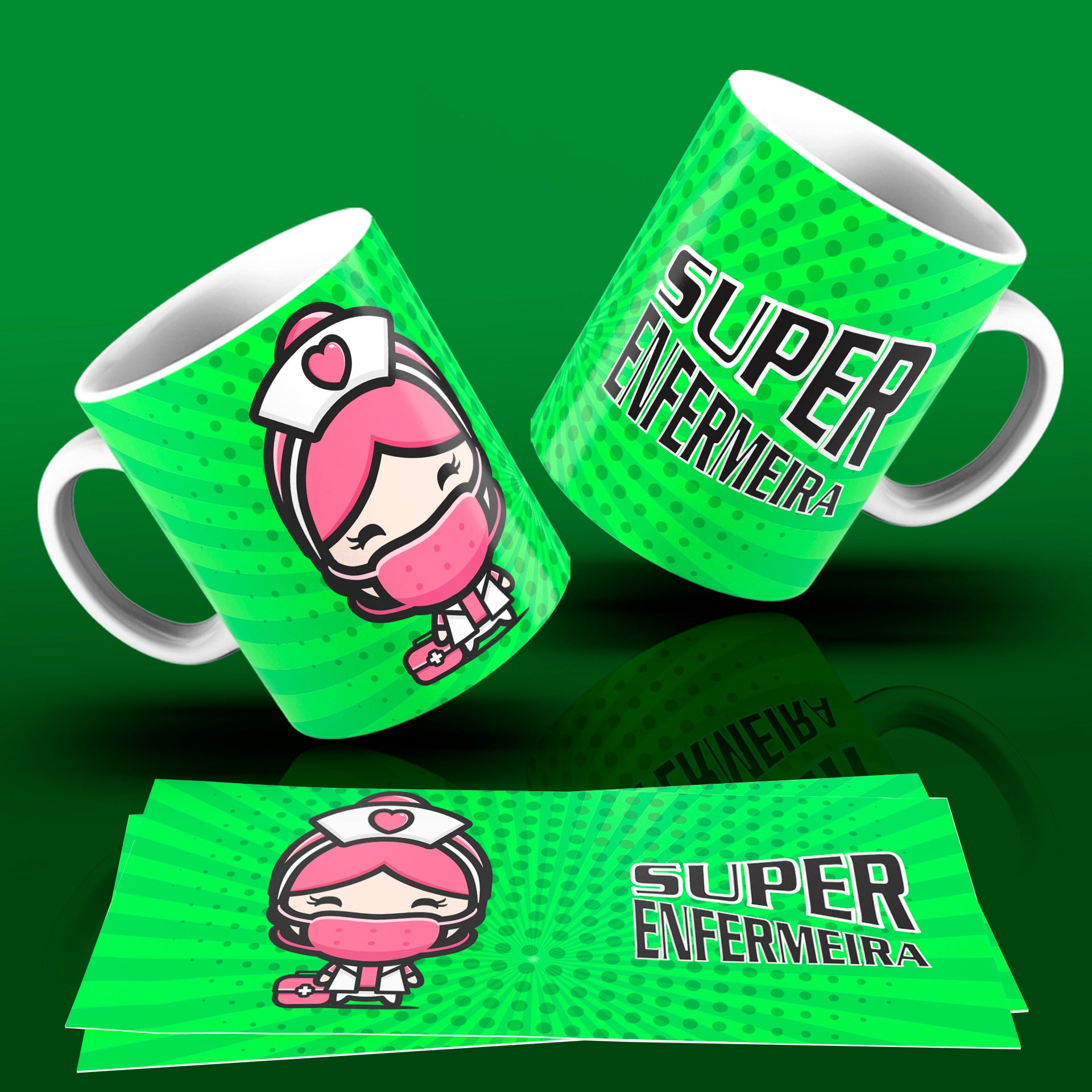 Cute Super Professions Mug Sublimation PNG Bundle | Chibi Superhero Career Coffee Cup Wrap