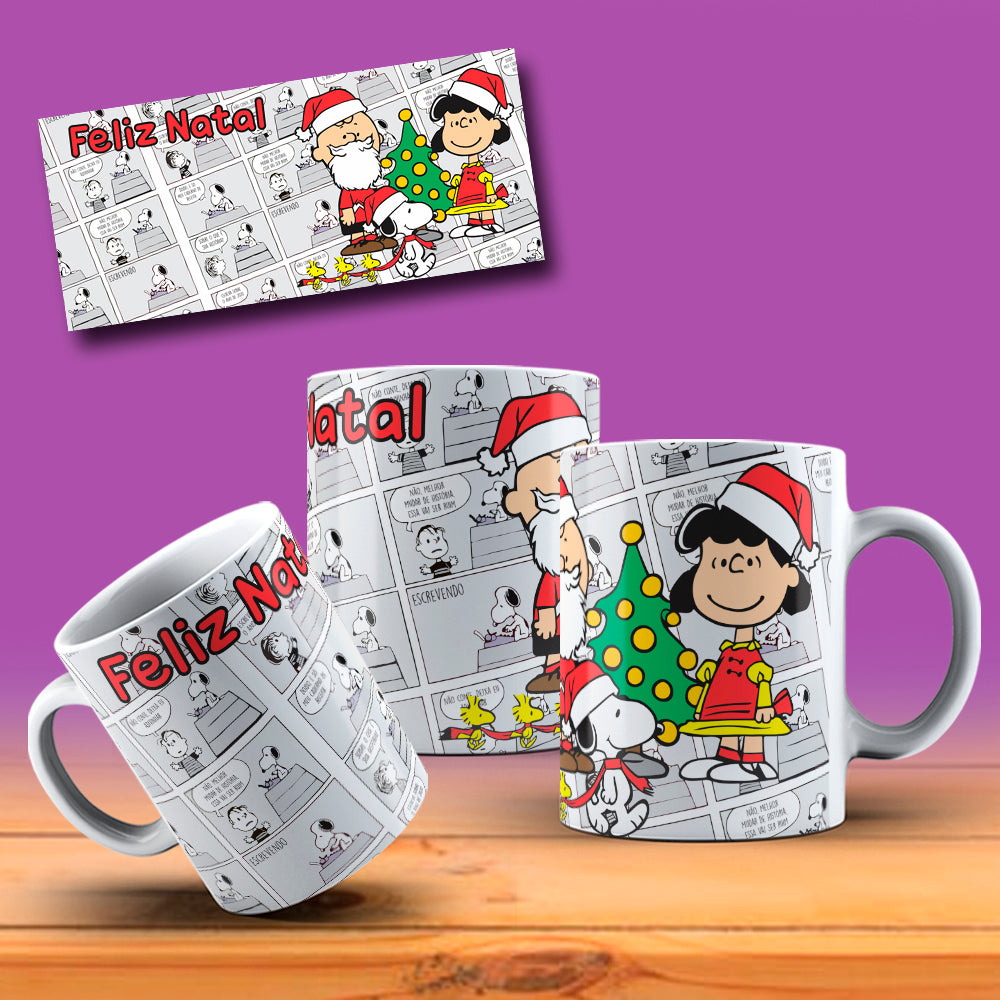 Cute Christmas Dog Comic Mug Sublimation Wrap PNG Bundle | Holiday Beagle & Friends Comic Strip Mug Template