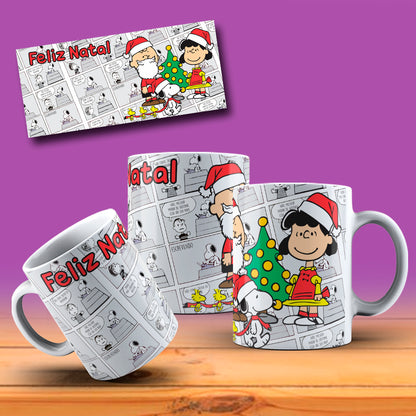 Cute Christmas Dog Comic Mug Sublimation Wrap PNG Bundle | Holiday Beagle & Friends Comic Strip Mug Template