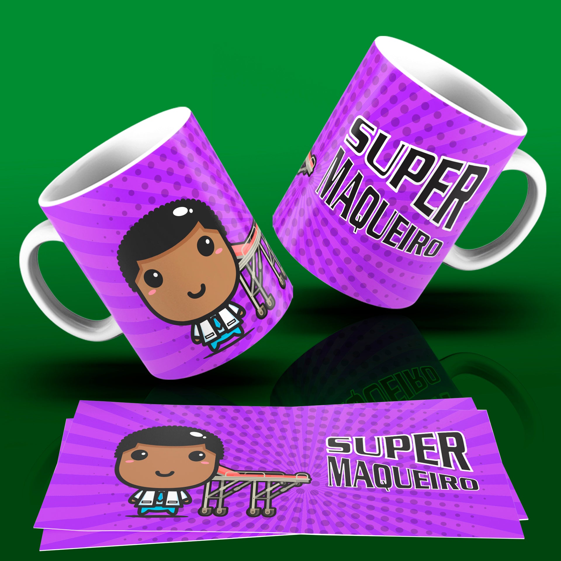Cute Super Professions Mug Sublimation PNG Bundle | Chibi Superhero Career Coffee Cup Wrap