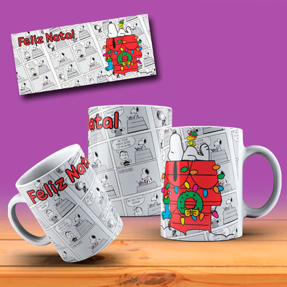 Cute Christmas Dog Comic Mug Sublimation Wrap PNG Bundle | Holiday Beagle & Friends Comic Strip Mug Template