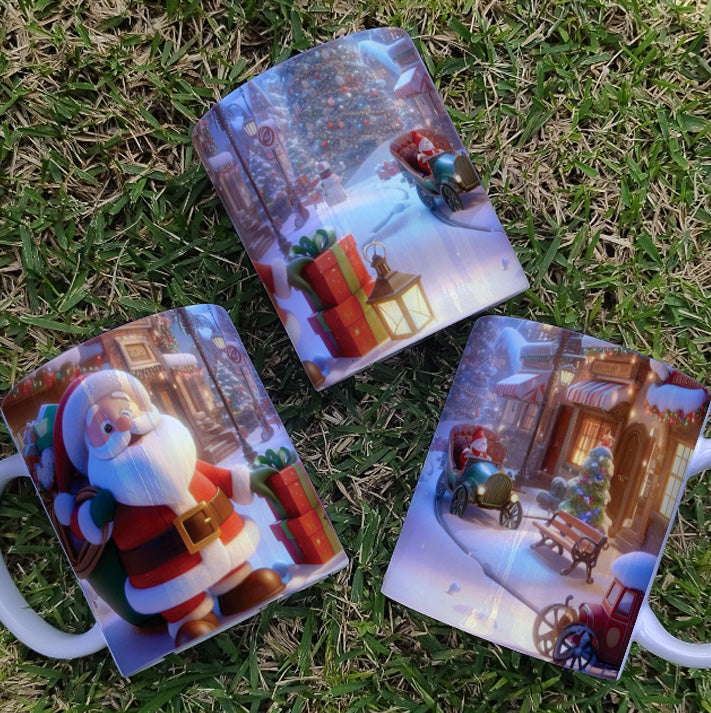 Christmas Mug Sublimation Design Bundle | Santa Cozy Fireplace Wrap PNG | Festive Coffee Cup Transfer