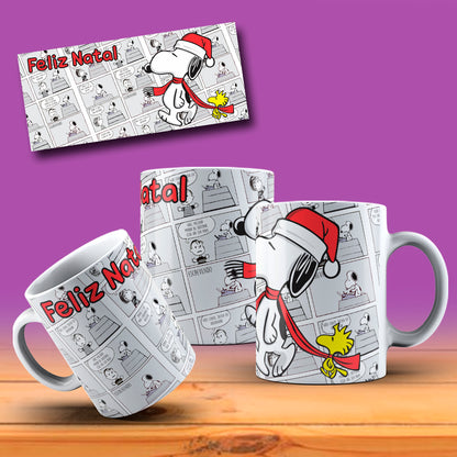 Cute Christmas Dog Comic Mug Sublimation Wrap PNG Bundle | Holiday Beagle & Friends Comic Strip Mug Template