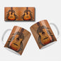 3D Guitar Mug Wrap Design Collection.3D Guitar Mug Wrap with vintage acoustic guitar breaking through a textured background