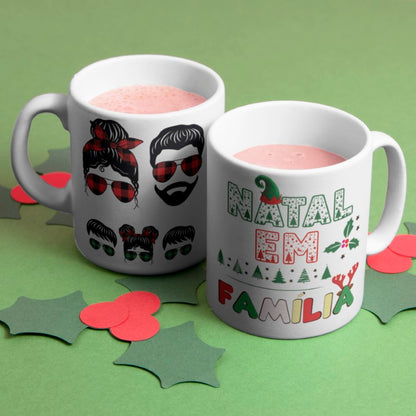 Portuguese Christmas Mug Sublimation Designs PNG Bundle | Natal em Familia Mug Wrap Template