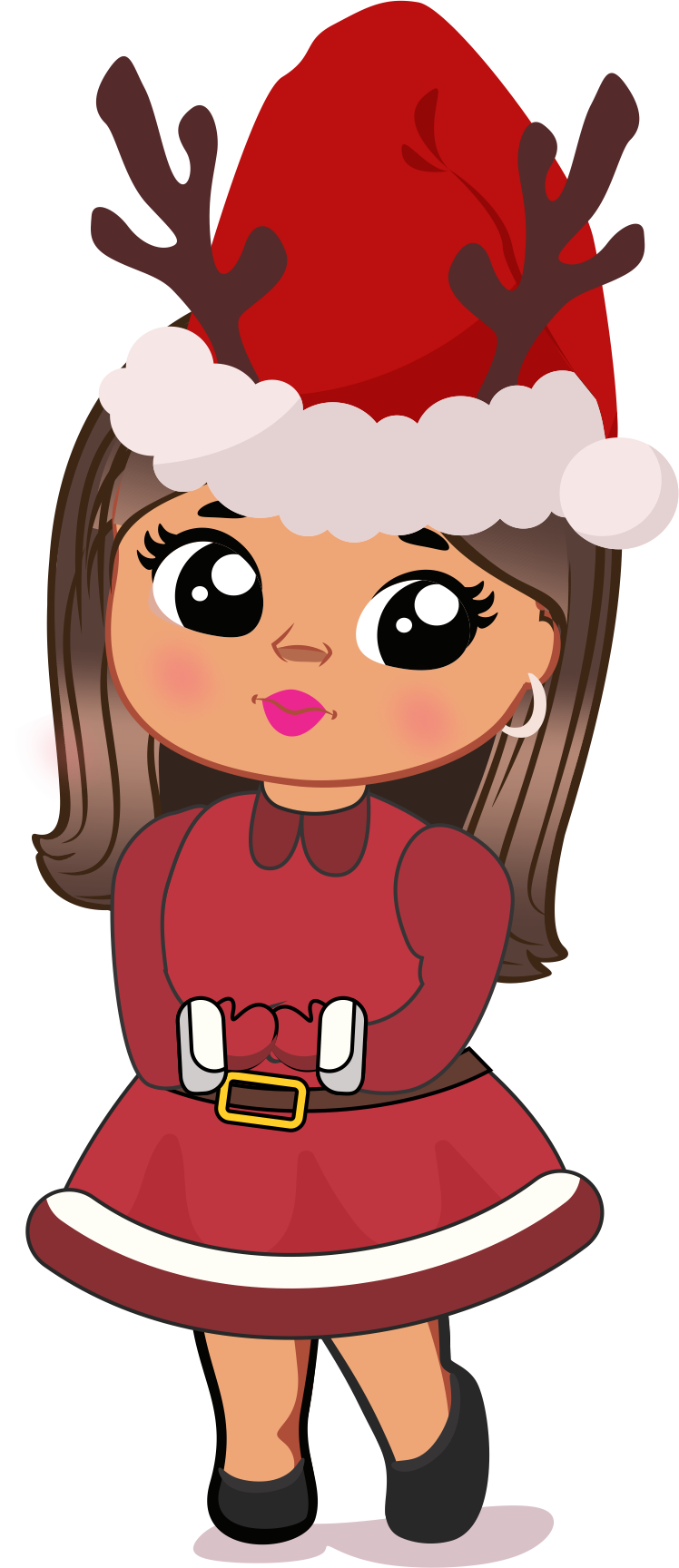 Cute Christmas Girl PNG Bundle | Chibi Santa Girl Clipart