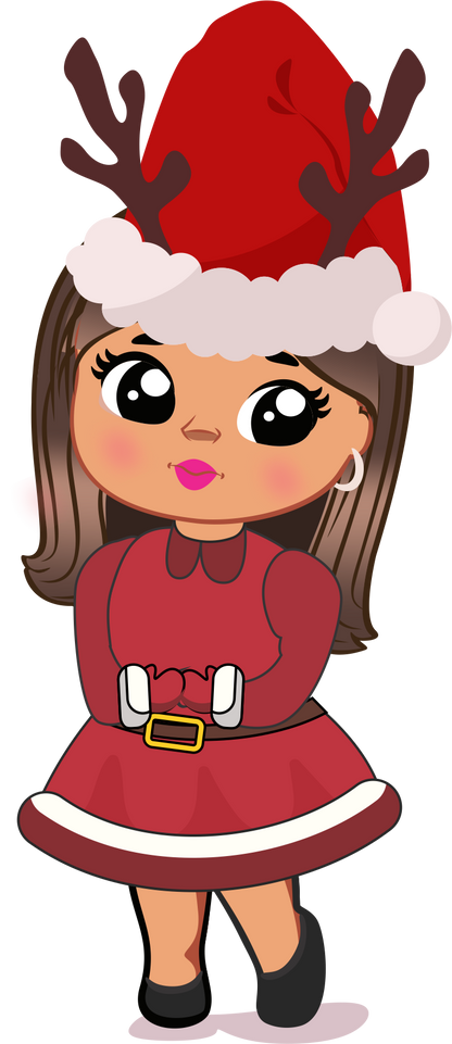 Cute Christmas Girl PNG Bundle | Chibi Santa Girl Clipart
