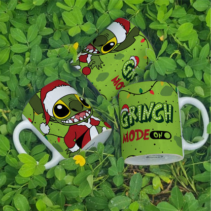 Christmas Stitch Mug Sublimation Design | Grinch Mode On Funny Mug Wrap PNG