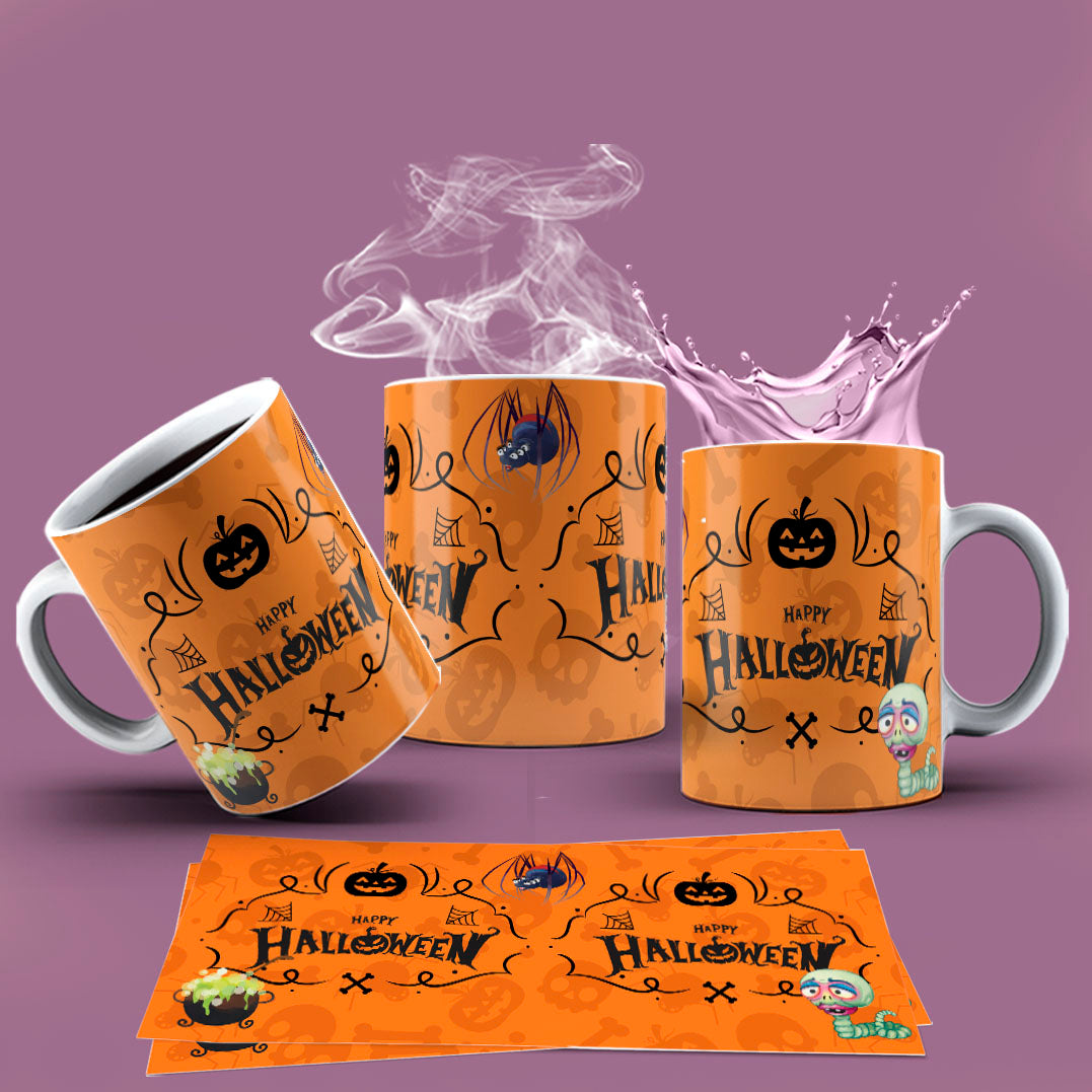Cute Halloween Mug Sublimation PNG Bundle | Spooky Ghost & Witch Mug Wrap 11oz 15oz Template
