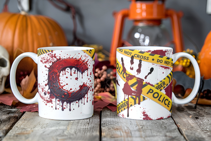 Bloody Alphabet Mug Wrap PNG Bundle | Halloween Crime Scene Monogram Mug Sublimation Designs A-Z