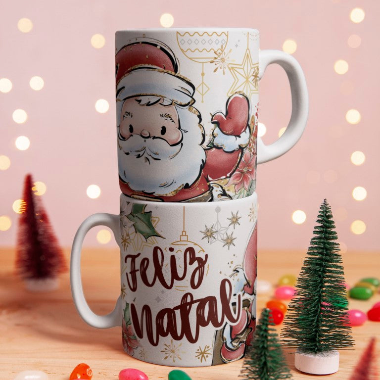 Vintage Storybook Christmas Mug Sublimation Designs | Cute Santa & Mrs. Claus Mug Wrap PNG