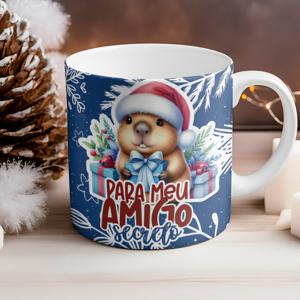 Christmas Capybara Mug Sublimation Design PNG | Funny Cute Capybara Xmas Coffee Cup Wrap