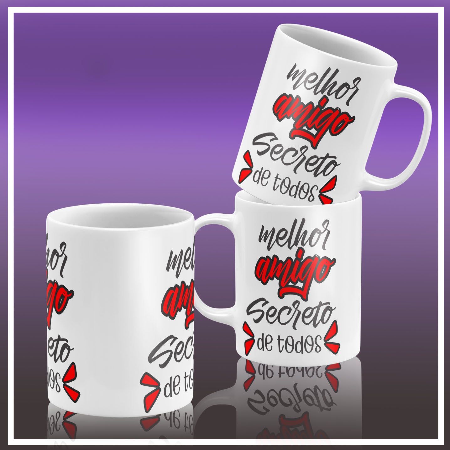 Secret Santa Portuguese Mug Sublimation PNG Bundle | Cute Amigo Secreto Coffee Cup Design Template