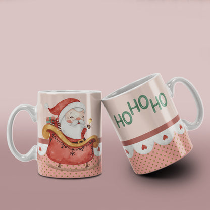 Watercolor Christmas Mug Sublimation PNG Bundle | Cute Pink Santa Mrs Claus Snowman Mug Wrap