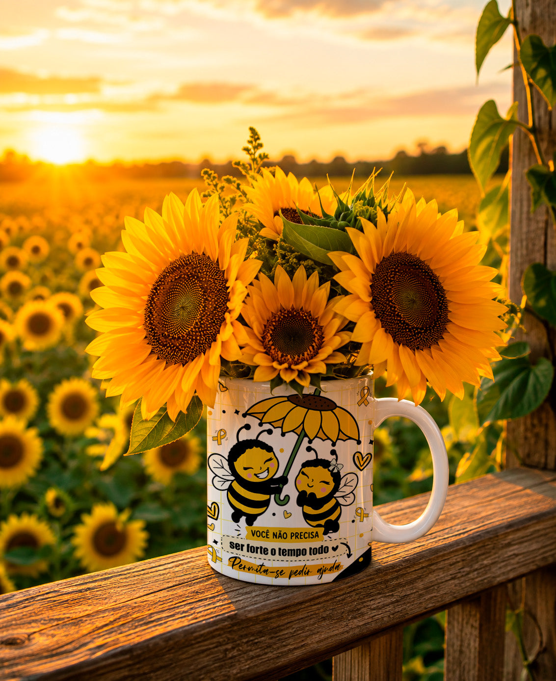 Yellow September Mental Health Awareness Mug Wrap Sublimation PNG Bundle | Cute Bee Sunflower Self Care Mug PNG