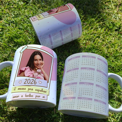 Custom 2026 Calendar Photo Mug Sublimation PNG Bundle | Personalized Picture Frame Coffee Cup Wrap