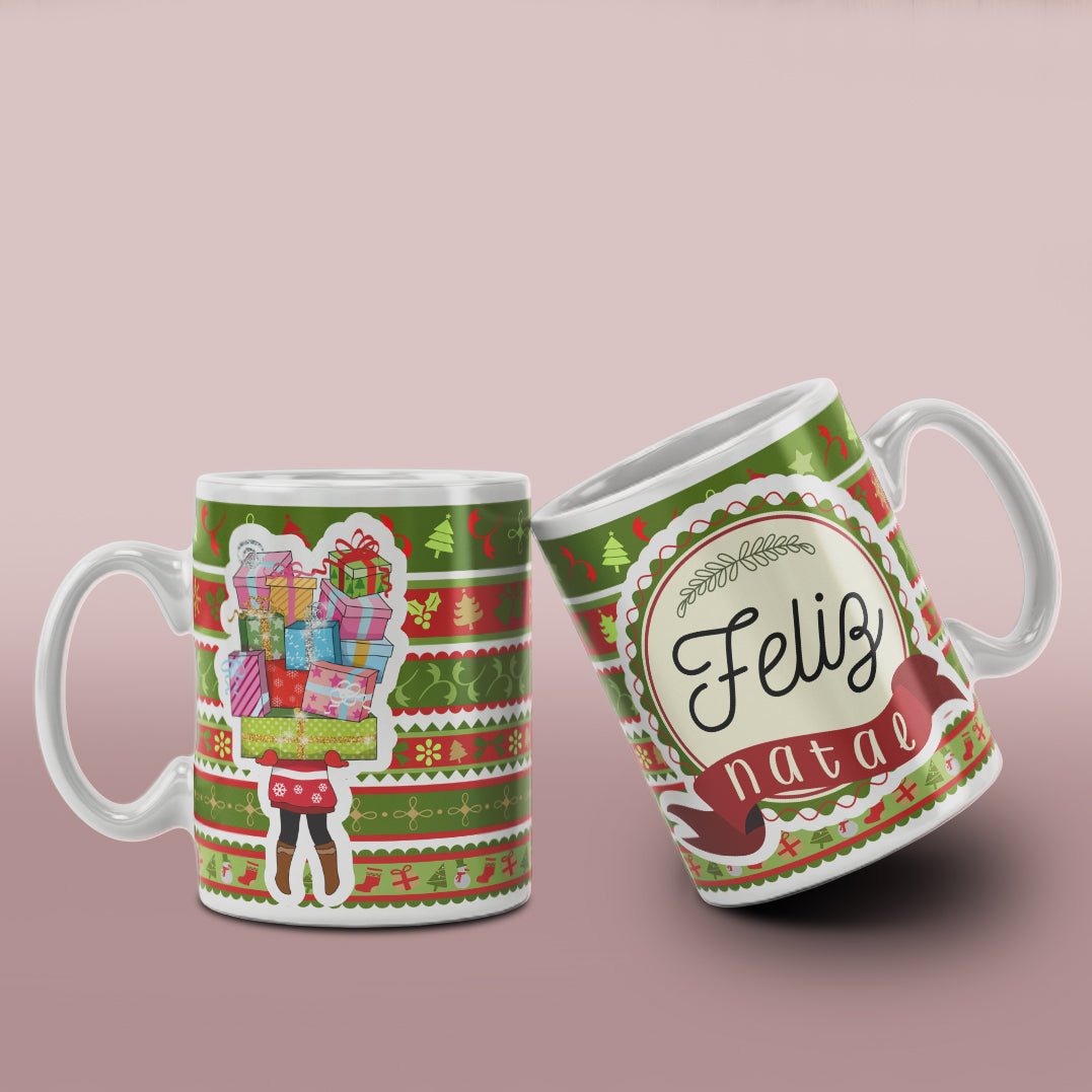 Cute Christmas Girl Mug Sublimation Wrap PNG Bundle | Christmas Knit Pattern Mug Template