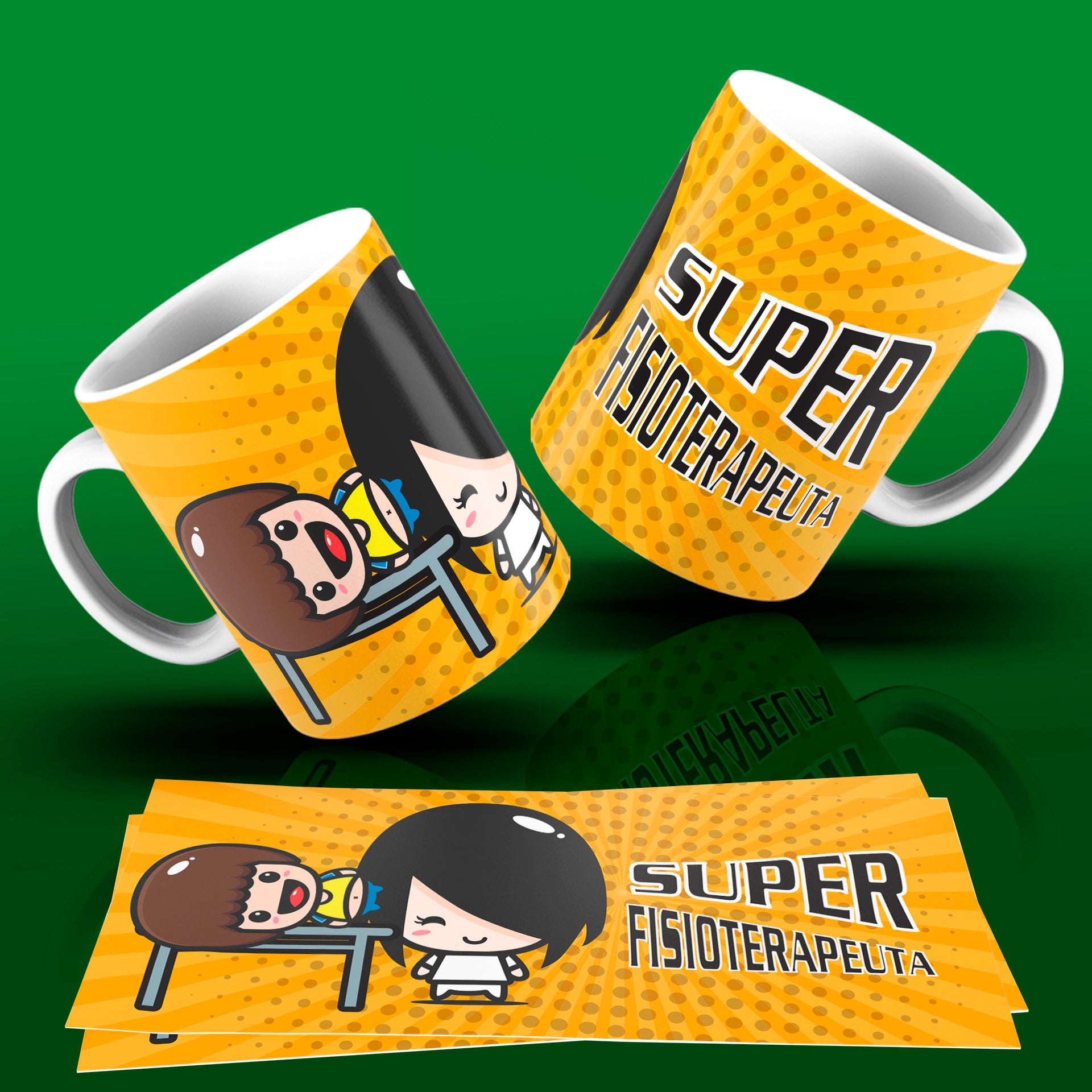 Cute Super Professions Mug Sublimation PNG Bundle | Chibi Superhero Career Coffee Cup Wrap