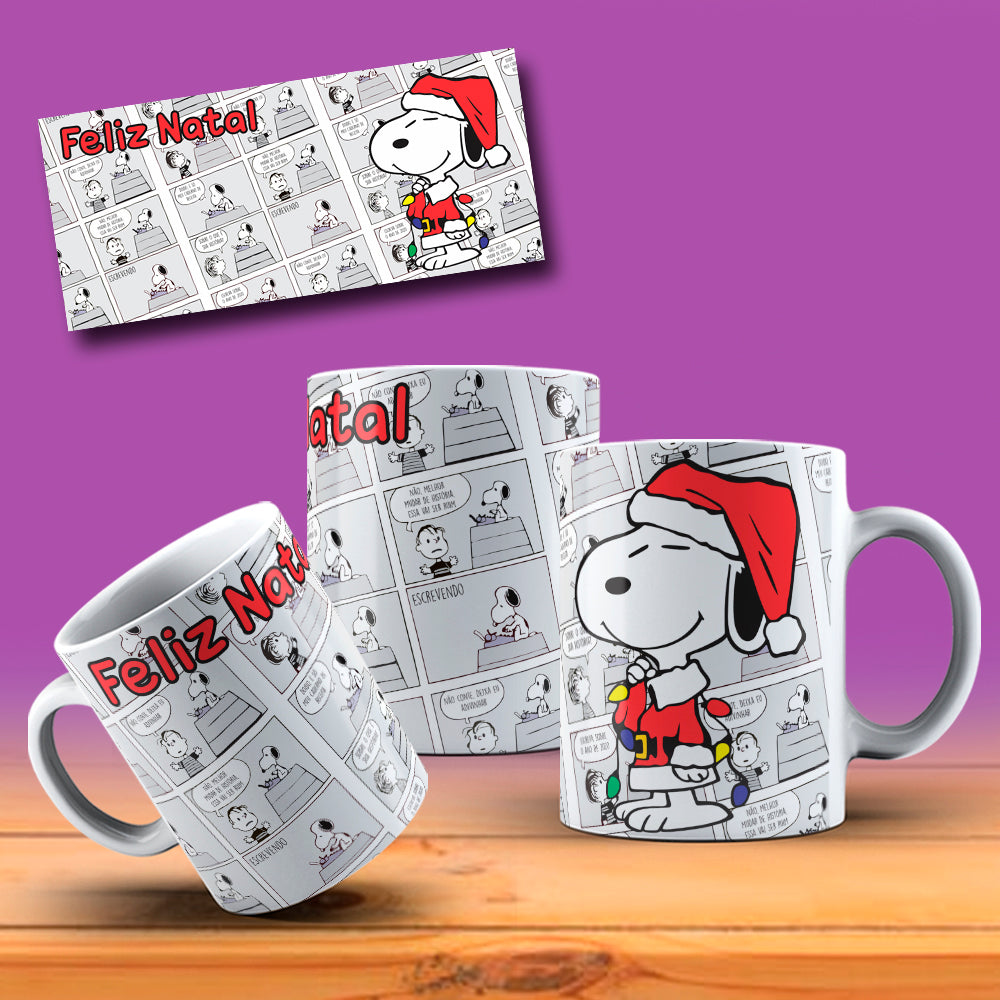 Cute Christmas Dog Comic Mug Sublimation Wrap PNG Bundle | Holiday Beagle & Friends Comic Strip Mug Template