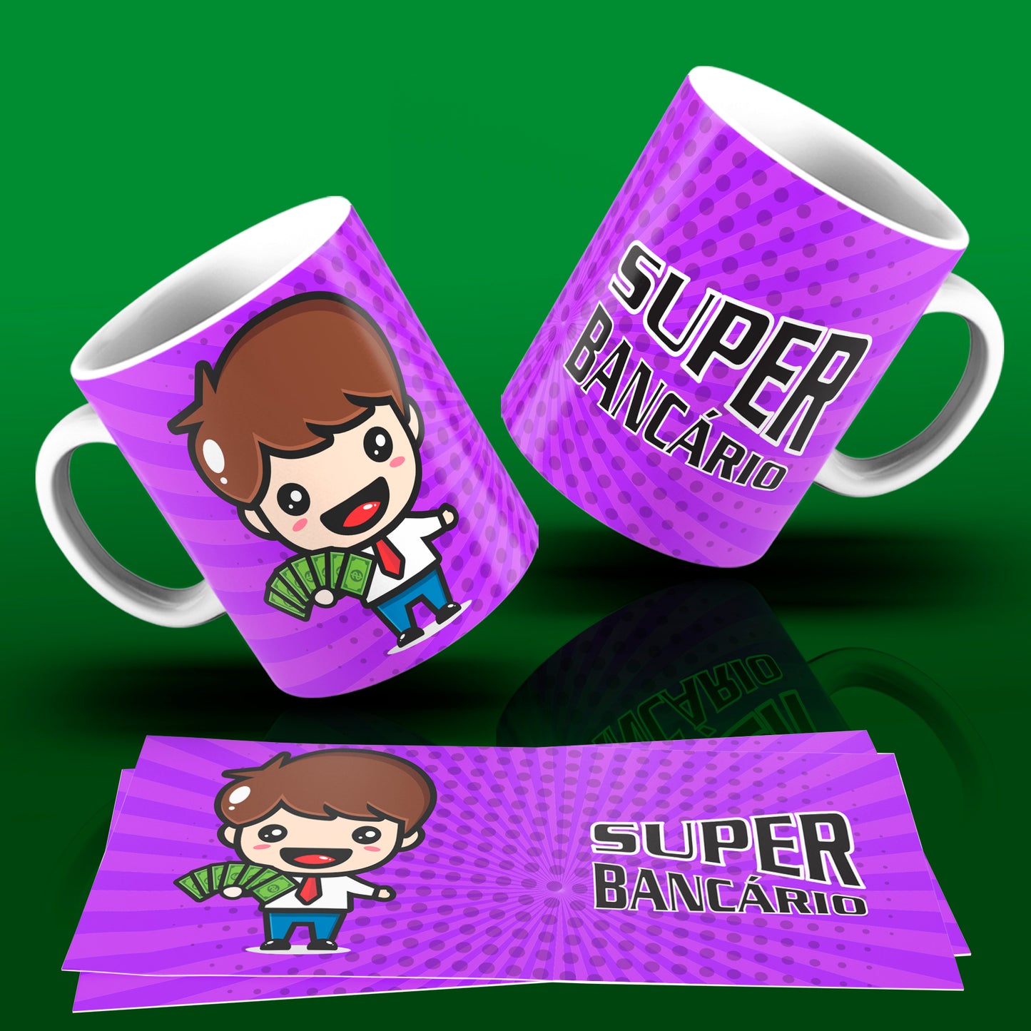 Cute Super Professions Mug Sublimation PNG Bundle | Chibi Superhero Career Coffee Cup Wrap