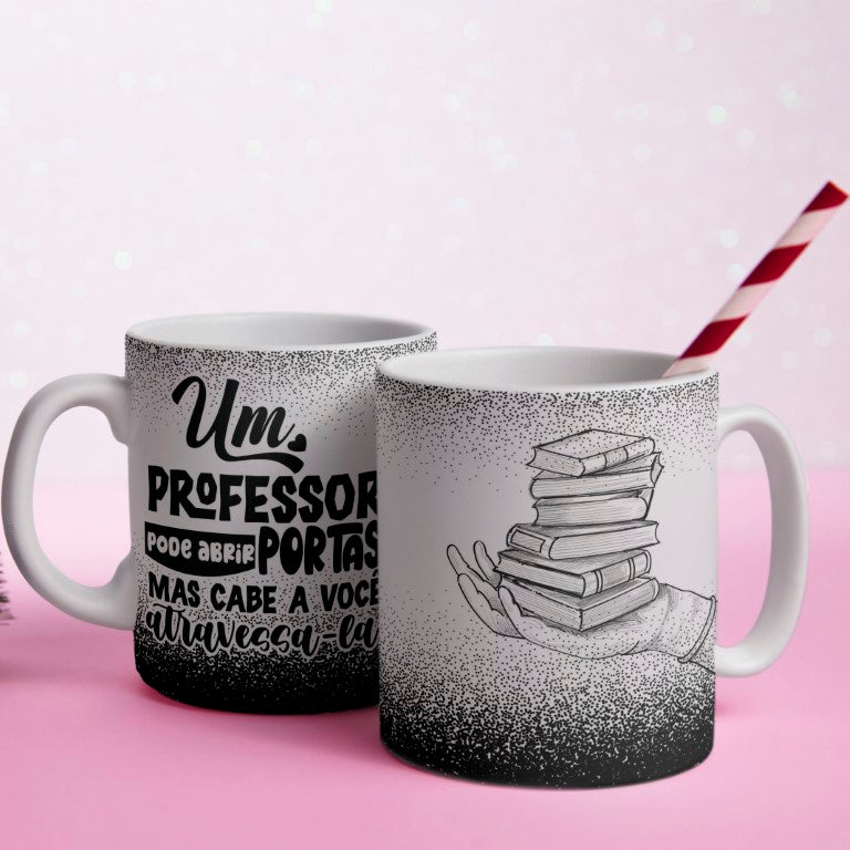 Portuguese Teacher Mug Sublimation Designs PNG | Black and White Line Art Professora Mug Wrap