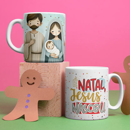 Christian Christmas Mug Sublimation Bundle | Nativity Scene Mug Wrap PNG | Jesus Is Born Holiday Coffee Cup Design