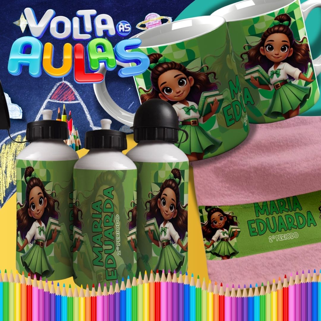 Back to School Sublimation Bundle | Cute Princess School Girl Mug Wrap PNG | Water Bottle & Hand Towel Template | Customizable Kids School Set PNG