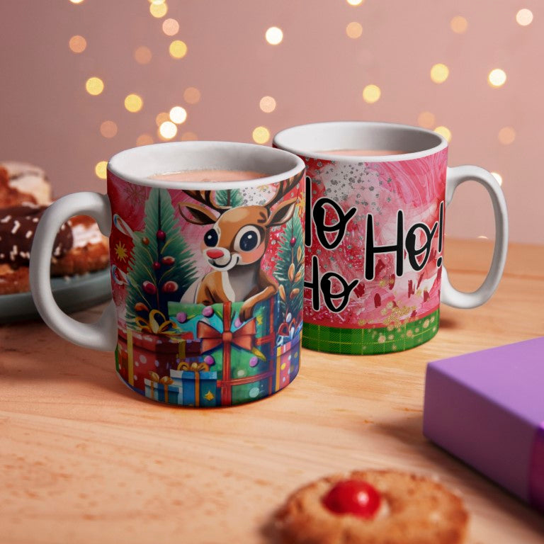Cute Cartoon Reindeer Christmas Mug Sublimation Designs PNG Bundle | Portuguese Holiday Quote Coffee Cup Layout