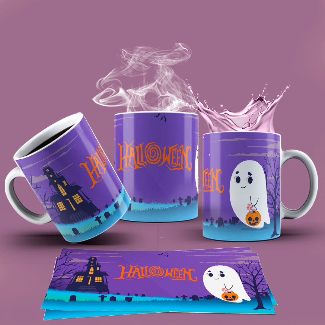 Cute Halloween Mug Sublimation PNG Bundle | Spooky Ghost & Witch Mug Wrap 11oz 15oz Template
