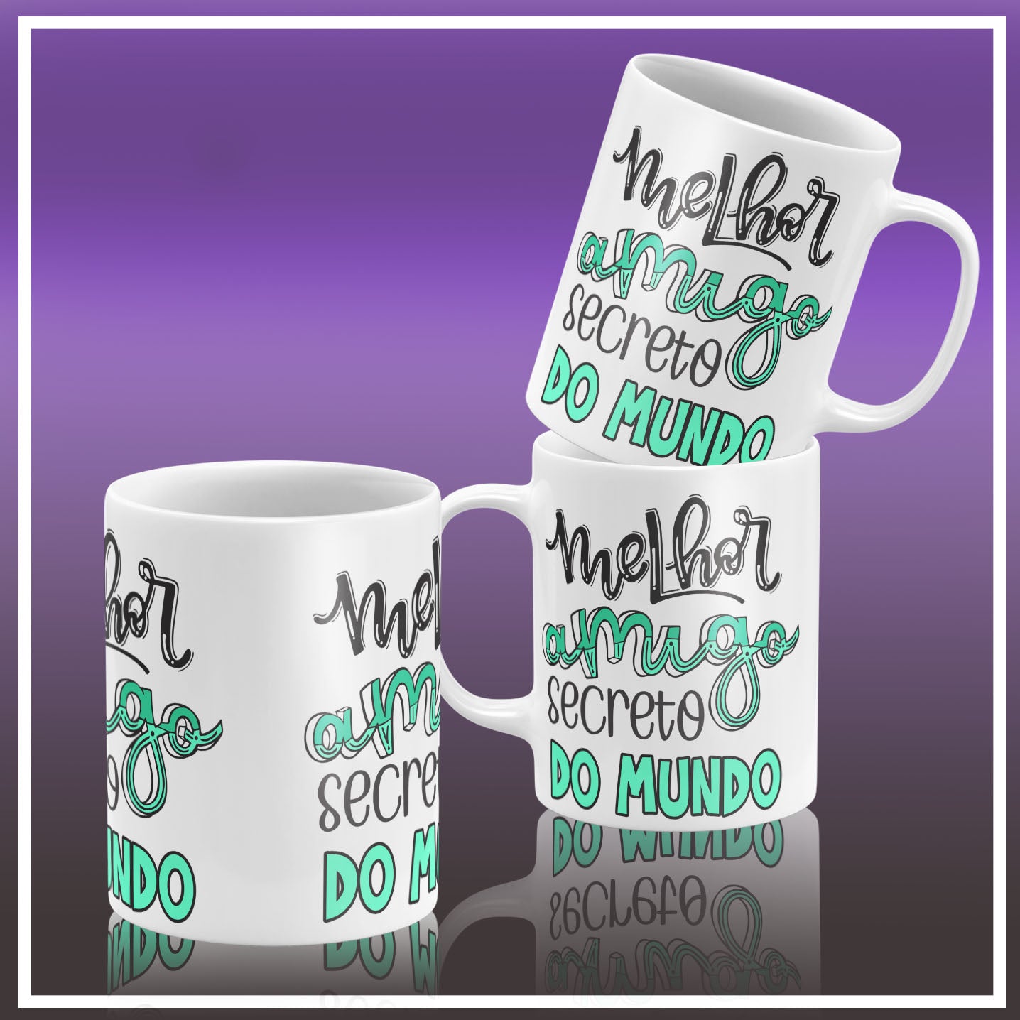 Secret Santa Portuguese Mug Sublimation PNG Bundle | Cute Amigo Secreto Coffee Cup Design Template