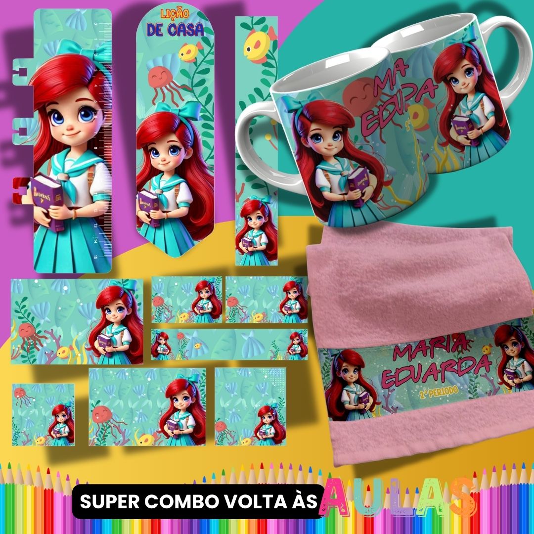 Back to School Sublimation Bundle PNG | Cute Princess School Set PNG | Mug Wrap, Hand Towel Template, Ruler, Bookmark, Pencil Wrap | School Labels PNG