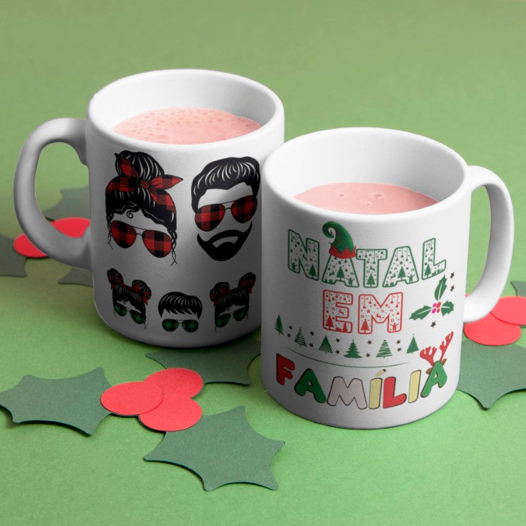 Portuguese Christmas Mug Sublimation Designs PNG Bundle | Natal em Familia Mug Wrap Template