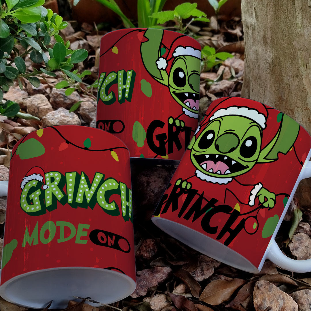 Christmas Stitch Mug Sublimation Design | Grinch Mode On Funny Mug Wrap PNG