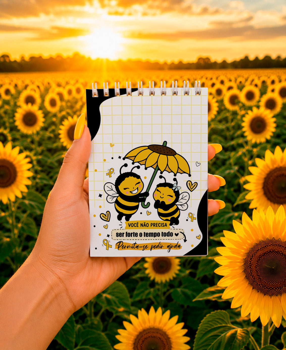 Yellow September Planner Cover Sublimation PNG Bundle, Cute Bee Sunflower Mental Health Journal Cover PNG