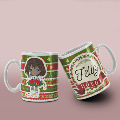 Cute Christmas Girl Mug Sublimation Wrap PNG Bundle | Christmas Knit Pattern Mug Template