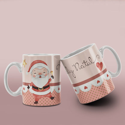 Watercolor Christmas Mug Sublimation PNG Bundle | Cute Pink Santa Mrs Claus Snowman Mug Wrap