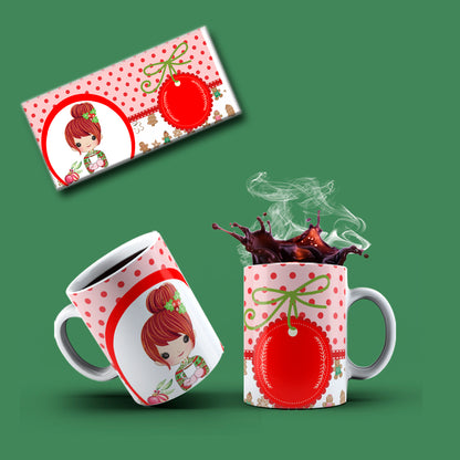 Cute Christmas Anime Girl Mug Sublimation PNG Bundle | Whimsical Holiday Polka Dot Mug Wrap Template